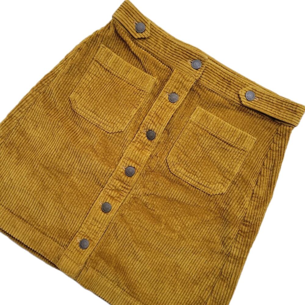 Madewell Skirt Antique Gold Corduroy A-Line Mini Patch Pockets Buttons Size 2